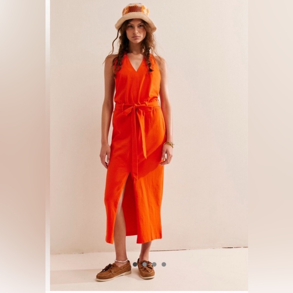 Free People Beach Randi Halter 100% Cotton Tangerine Tango Dress